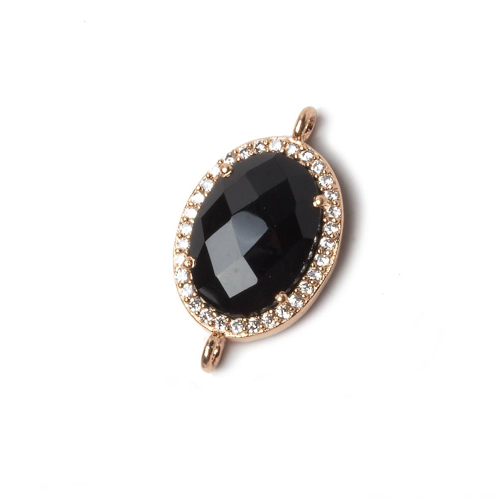 17x13mm Rose Gold Bezeled CZ & Black Chalcedony Oval Connector 1 pc - Beadsofcambay.com