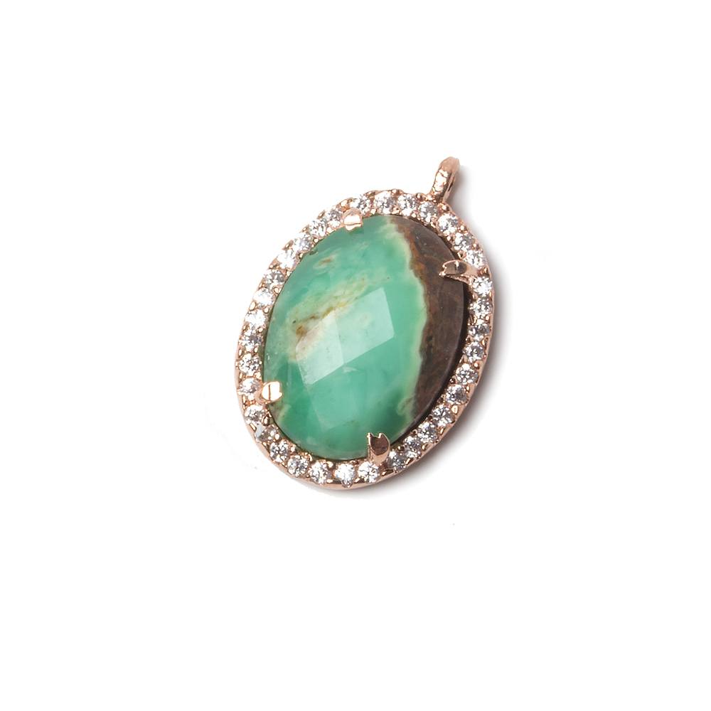 17x13mm Rose Gold Bezeled CZ & Chrysoprase Oval Connector 1 pc - Beadsofcambay.com