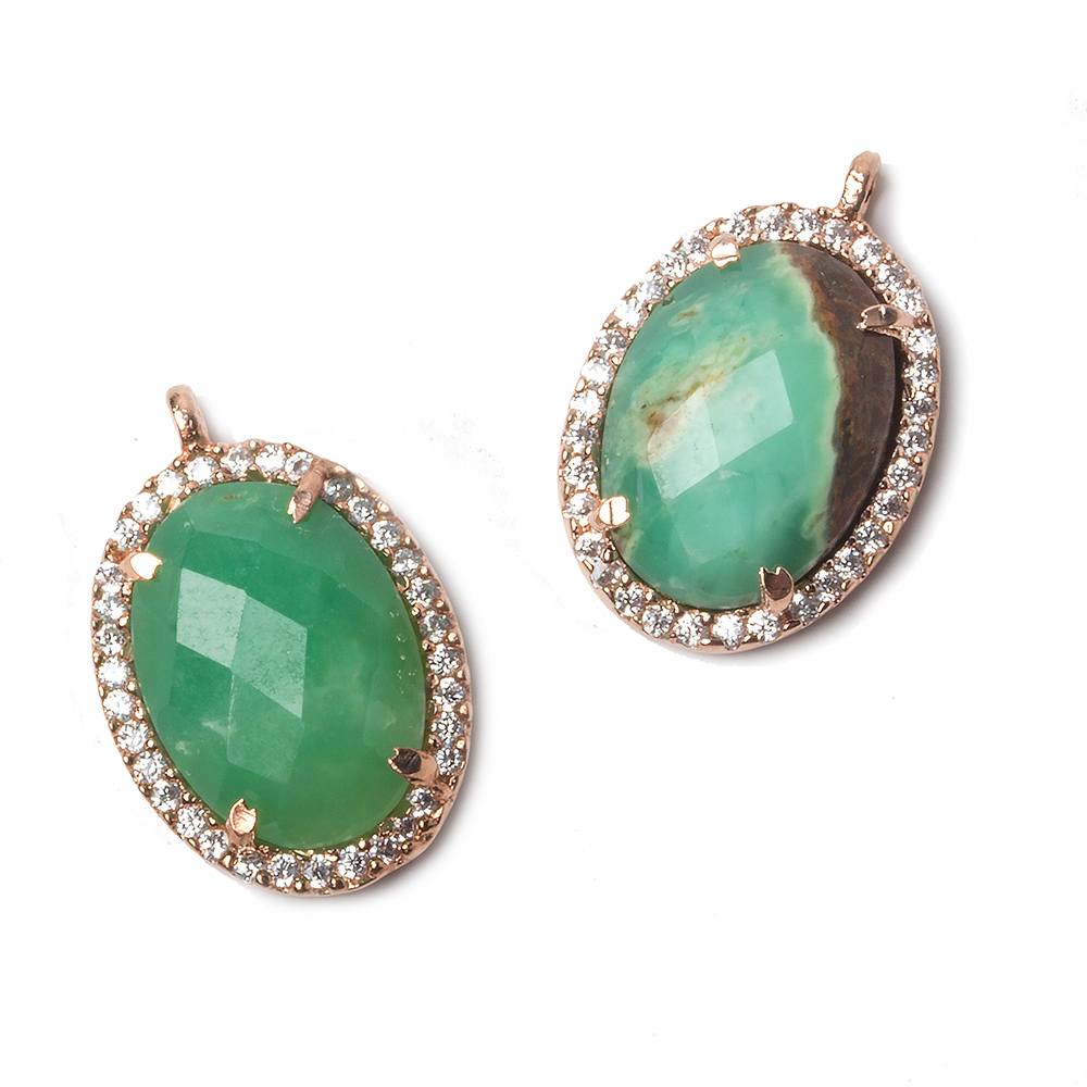 17x13mm Rose Gold Bezeled CZ & Chrysoprase Oval Connector 1 pc - Beadsofcambay.com