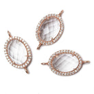 17x13mm Rose Gold Bezeled CZ & Crystal Quartz Oval Connector 1 pc - Beadsofcambay.com
