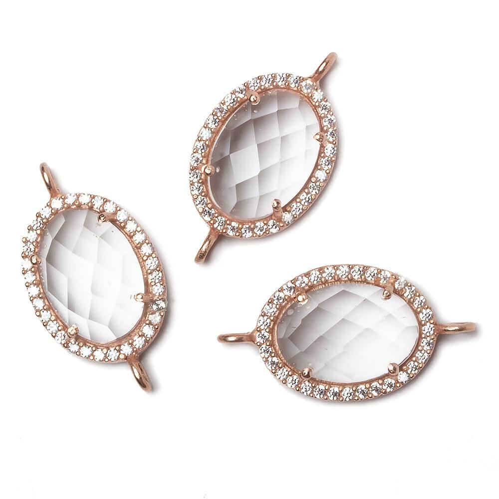 17x13mm Rose Gold Bezeled CZ & Crystal Quartz Oval Connector 1 pc - Beadsofcambay.com