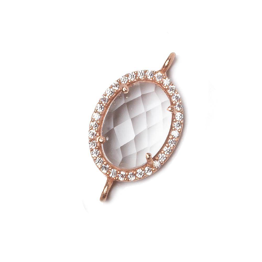 17x13mm Rose Gold Bezeled CZ & Crystal Quartz Oval Connector 1 pc - Beadsofcambay.com