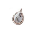 17x13mm Rose Gold Bezeled White CZ and Dendritic Opal Pear Pendant 1 piece - Beadsofcambay.com