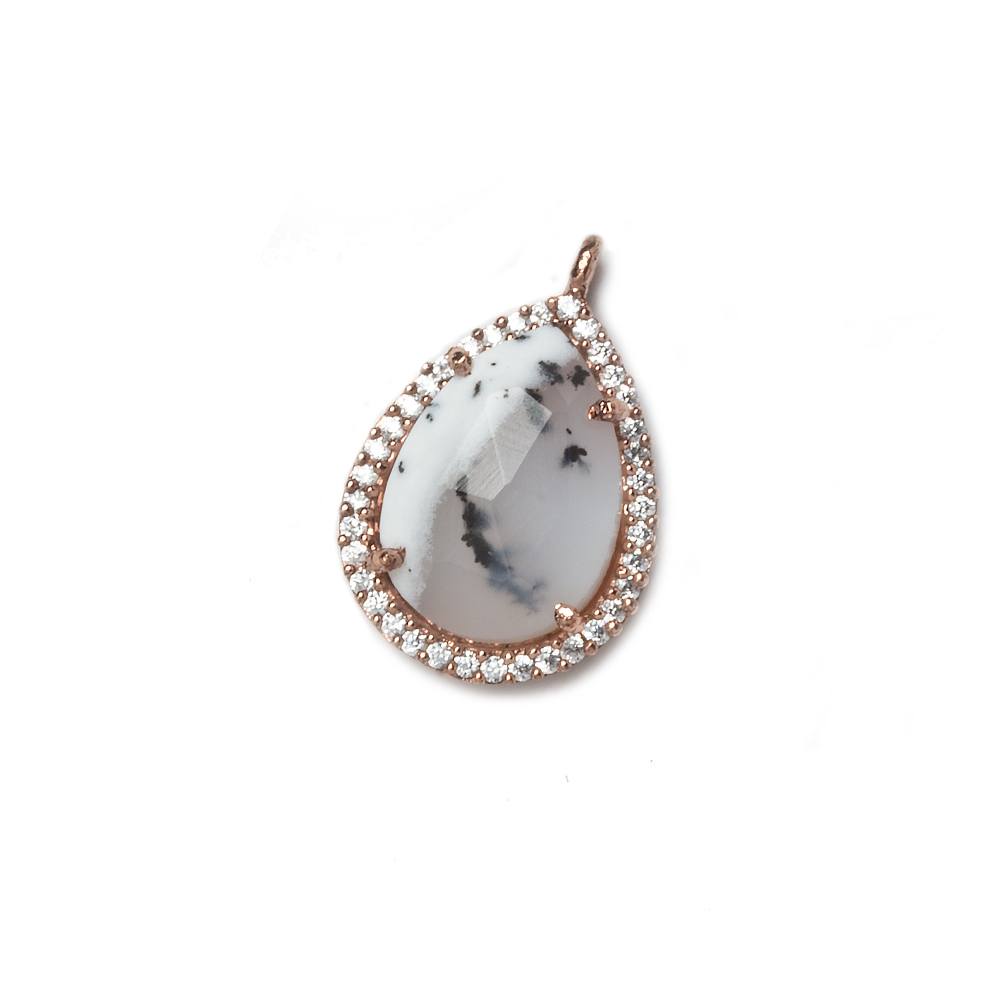 17x13mm Rose Gold Bezeled White CZ and Dendritic Opal Pear Pendant 1 piece - Beadsofcambay.com