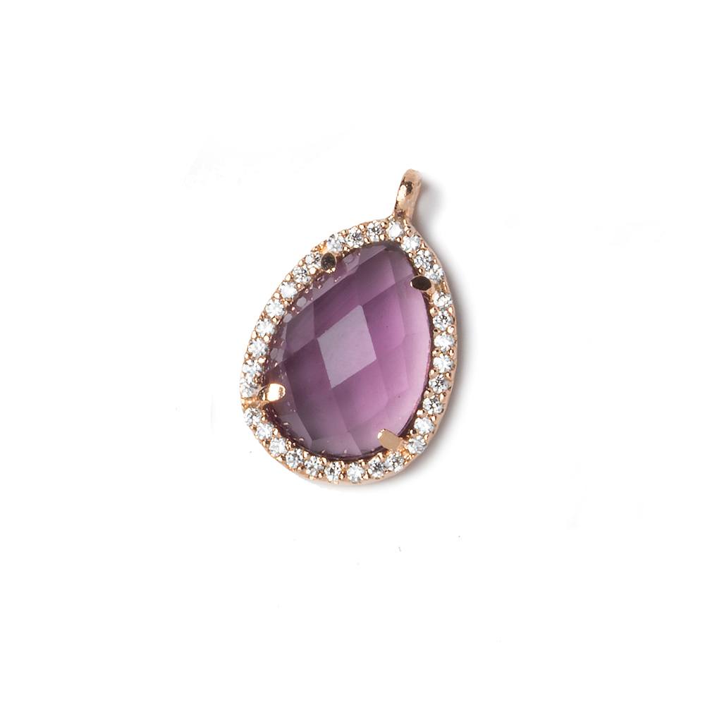 17x13mm Rose Gold Bezeled White CZ and Pink Amethyst Pear Pendant 1 piece - Beadsofcambay.com