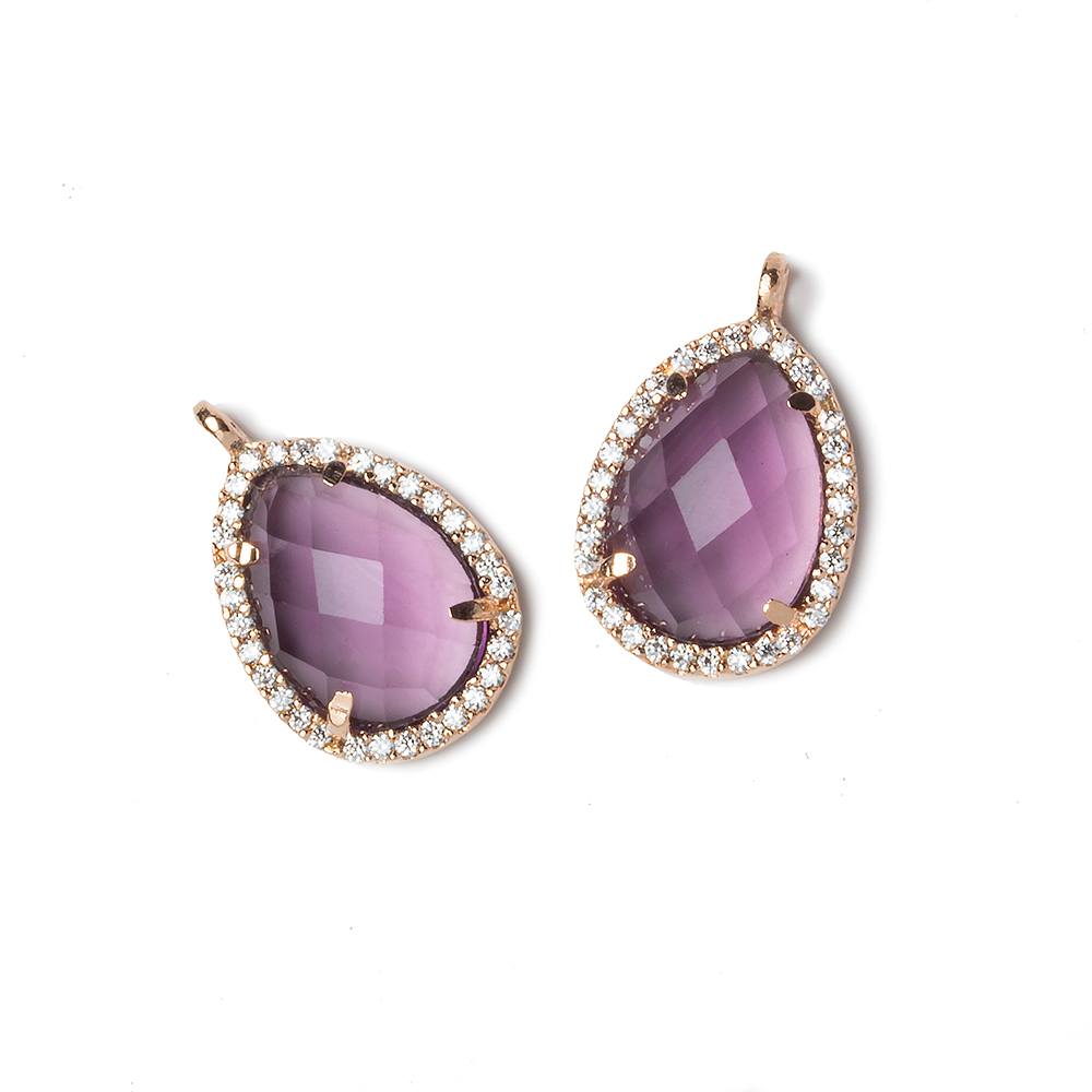 17x13mm Rose Gold CZ Bezel Purple Hydro Quartz Faceted Pear Pendant 1 piece - Beadsofcambay.com