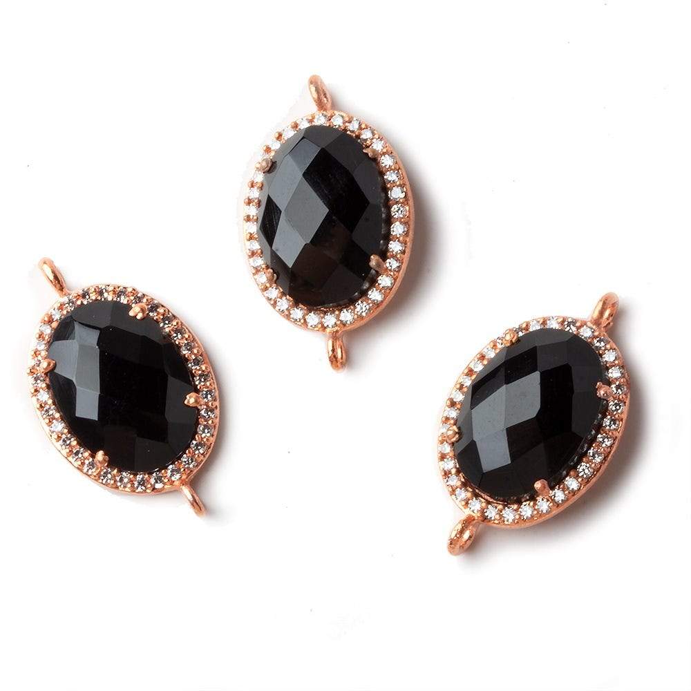 17x13mm Rose Gold CZ Bezel Black Chalcedony Oval Connector 1 piece - Beadsofcambay.com