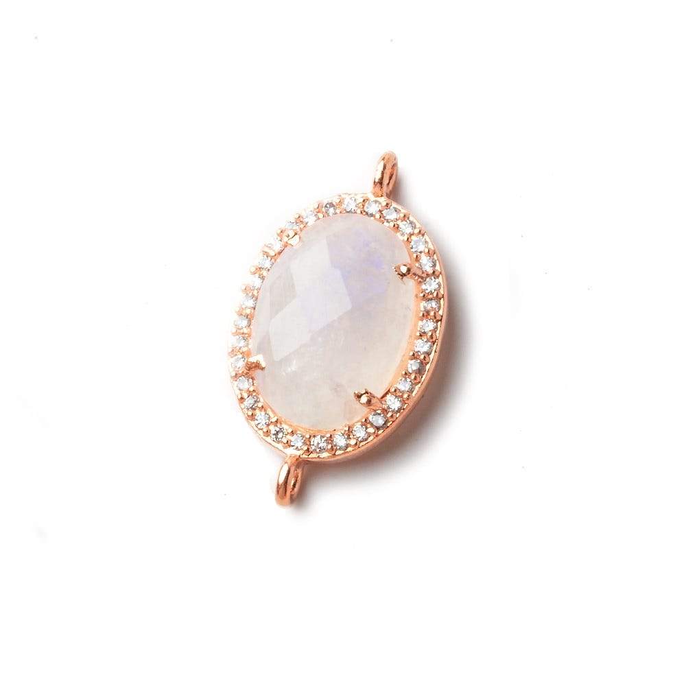 17x13mm Rose Gold CZ Bezel Rainbow Moonstone Oval Connector 1 piece - Beadsofcambay.com