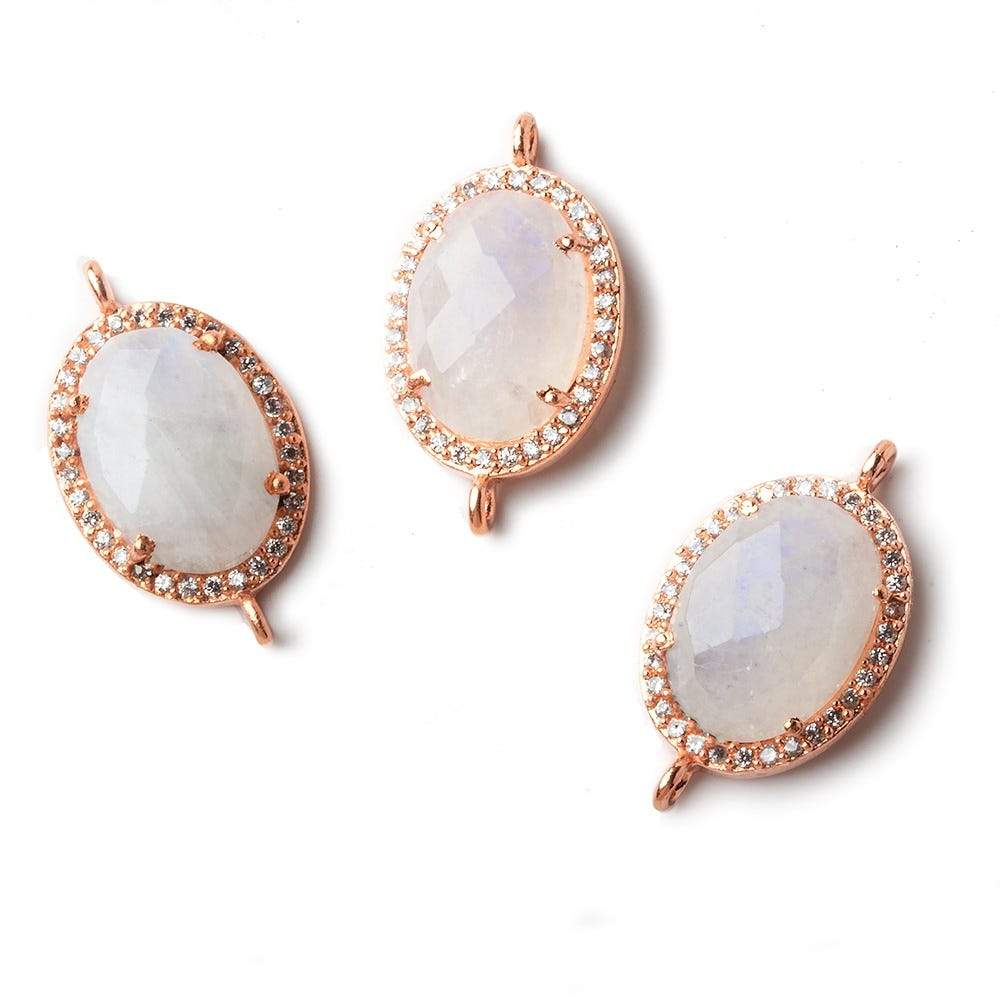 17x13mm Rose Gold CZ Bezel Rainbow Moonstone Oval Connector 1 piece - Beadsofcambay.com