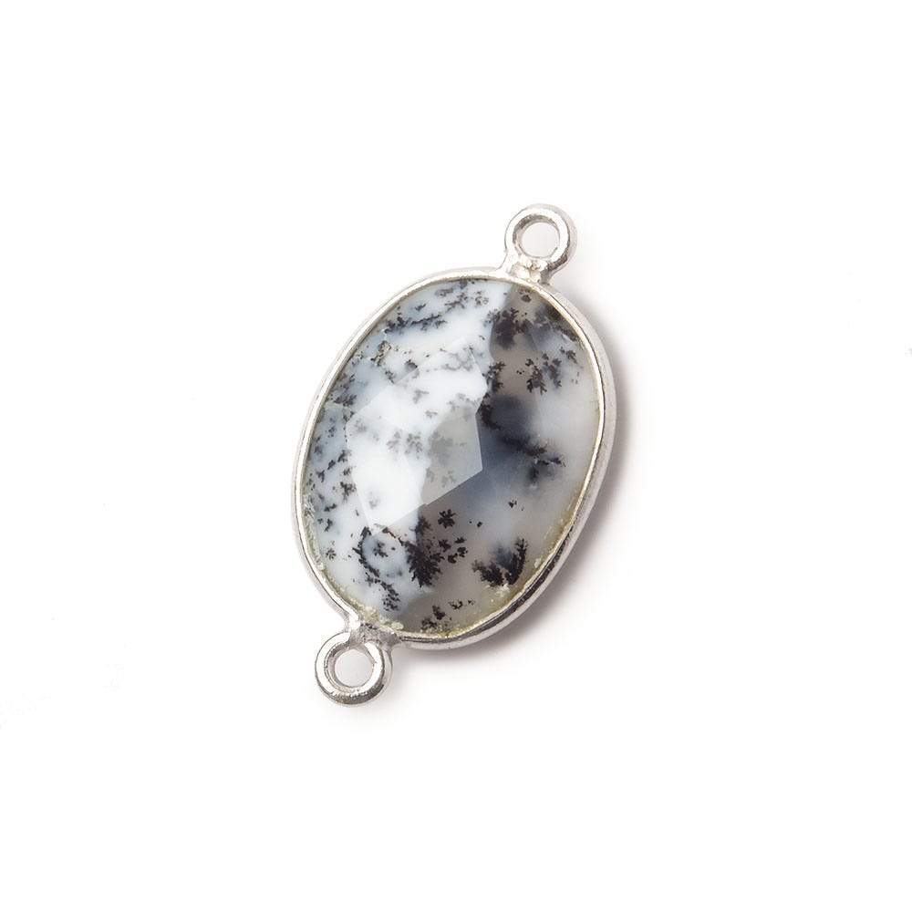 17x13mm Silver .925 Bezel Dendritic Opal Faceted Oval Connector 1 piece - Beadsofcambay.com