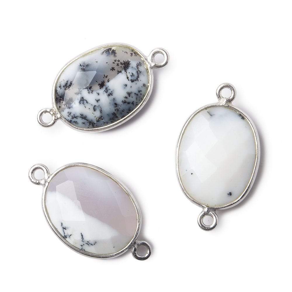 17x13mm Silver .925 Bezel Dendritic Opal Faceted Oval Connector 1 piece - Beadsofcambay.com