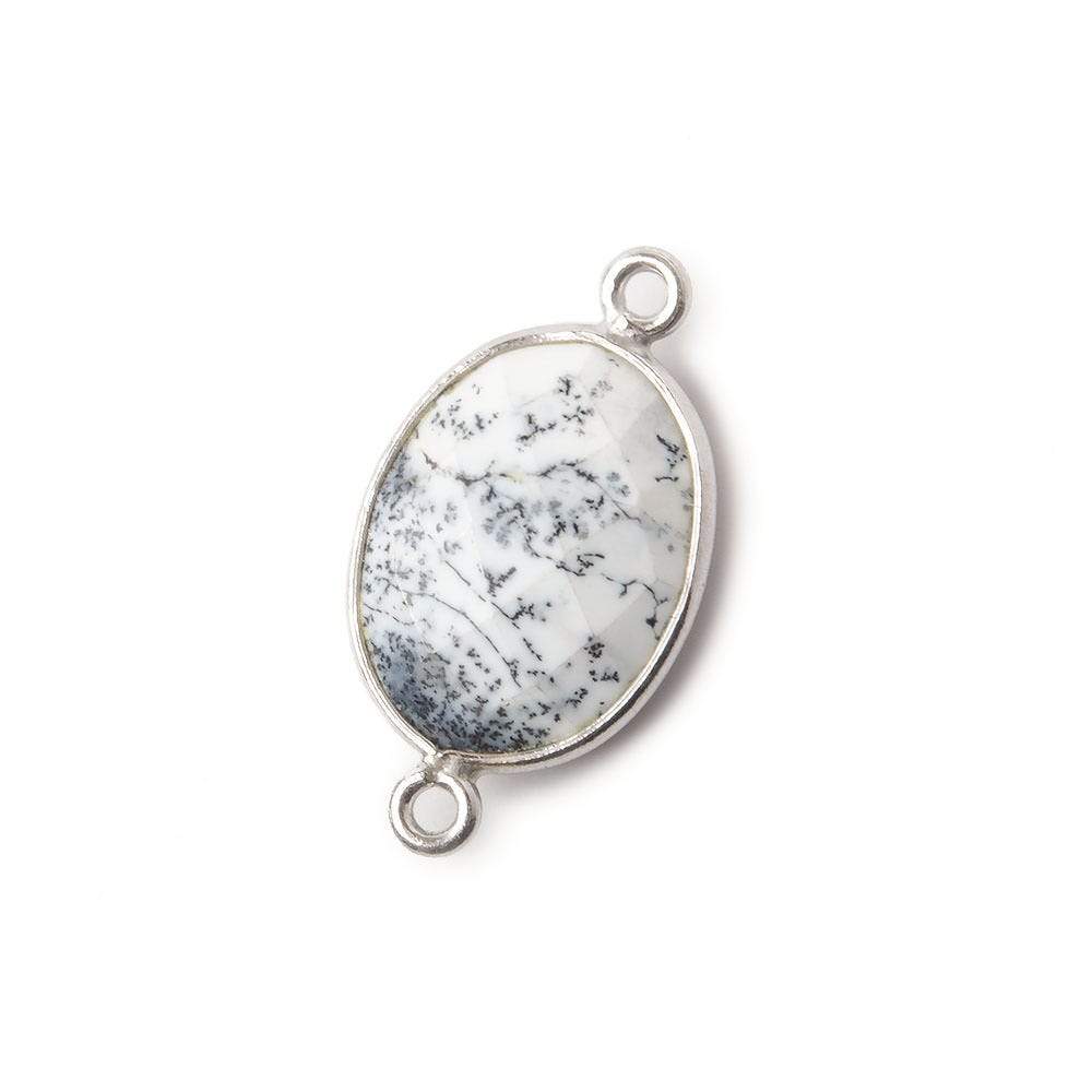17x13mm Silver .925 Bezel Dendritic Opal Opaque Faceted Oval Connector 1 piece - Beadsofcambay.com