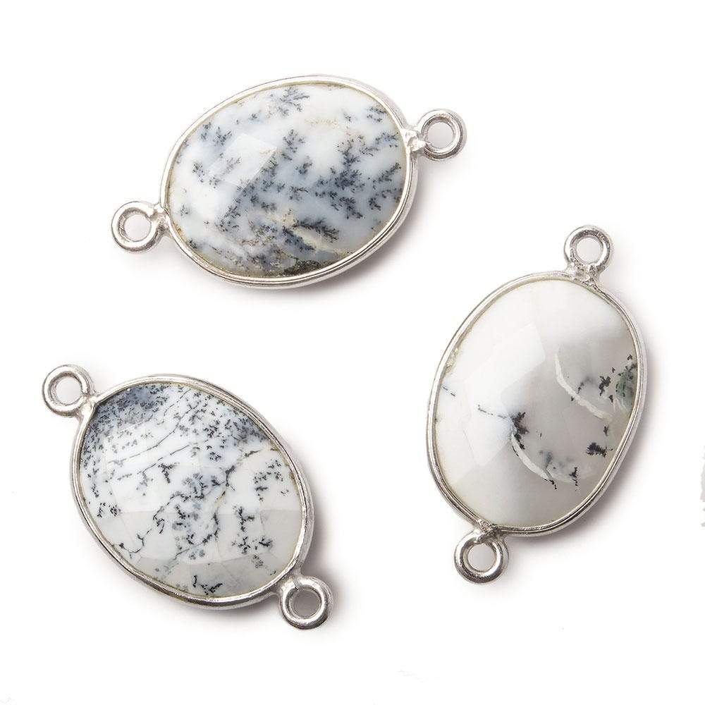 17x13mm Silver .925 Bezel Dendritic Opal Opaque Faceted Oval Connector 1 piece - Beadsofcambay.com