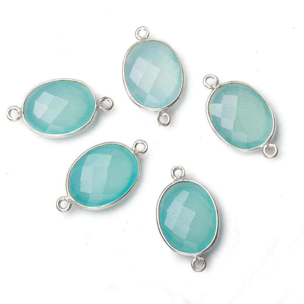 17x13mm Silver .925 Bezel Sea Chalcedony Faceted Oval Connector 1 piece - Beadsofcambay.com
