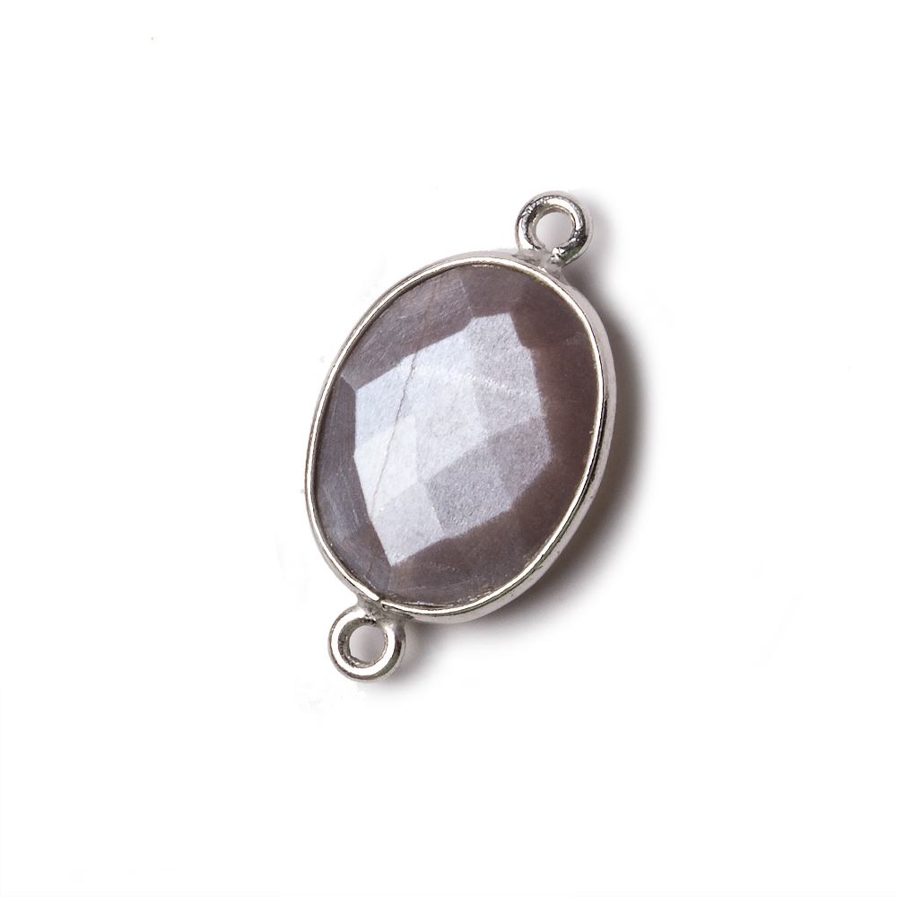 17x13mm Silver Bezel Chocolate Moonstone Faceted Oval Connector 1 piece - Beadsofcambay.com