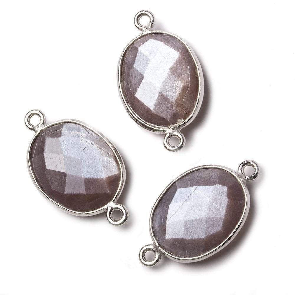 17x13mm Silver Bezel Chocolate Moonstone Faceted Oval Connector 1 piece - Beadsofcambay.com