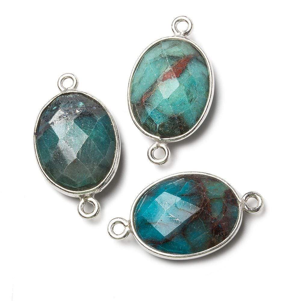 17x13mm Silver Bezel Chrysocolla Faceted Oval Connector 1 piece - Beadsofcambay.com