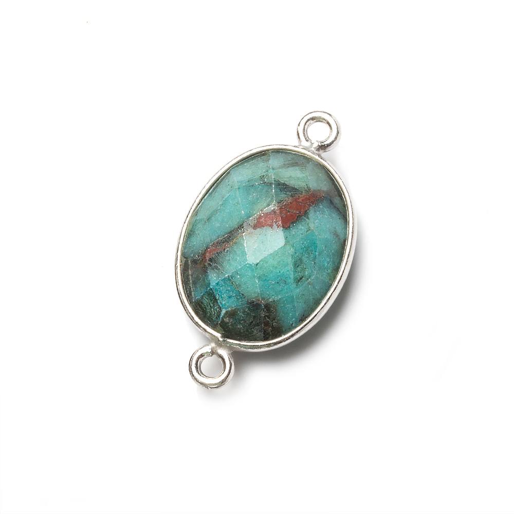 17x13mm Silver Bezel Chrysocolla Faceted Oval Connector 1 piece - Beadsofcambay.com
