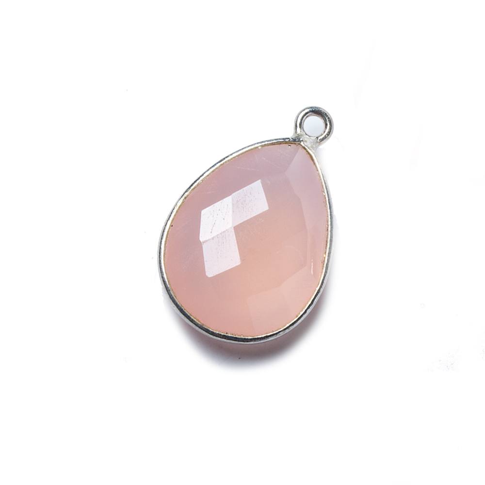 17x13mm Silver Bezel Petal Pink Chalcedony Pear Pendant 1 piece - Beadsofcambay.com