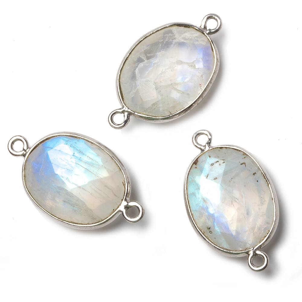 17x13mm Silver Bezel Rainbow Moonstone Faceted Oval Connector 1 piece - Beadsofcambay.com