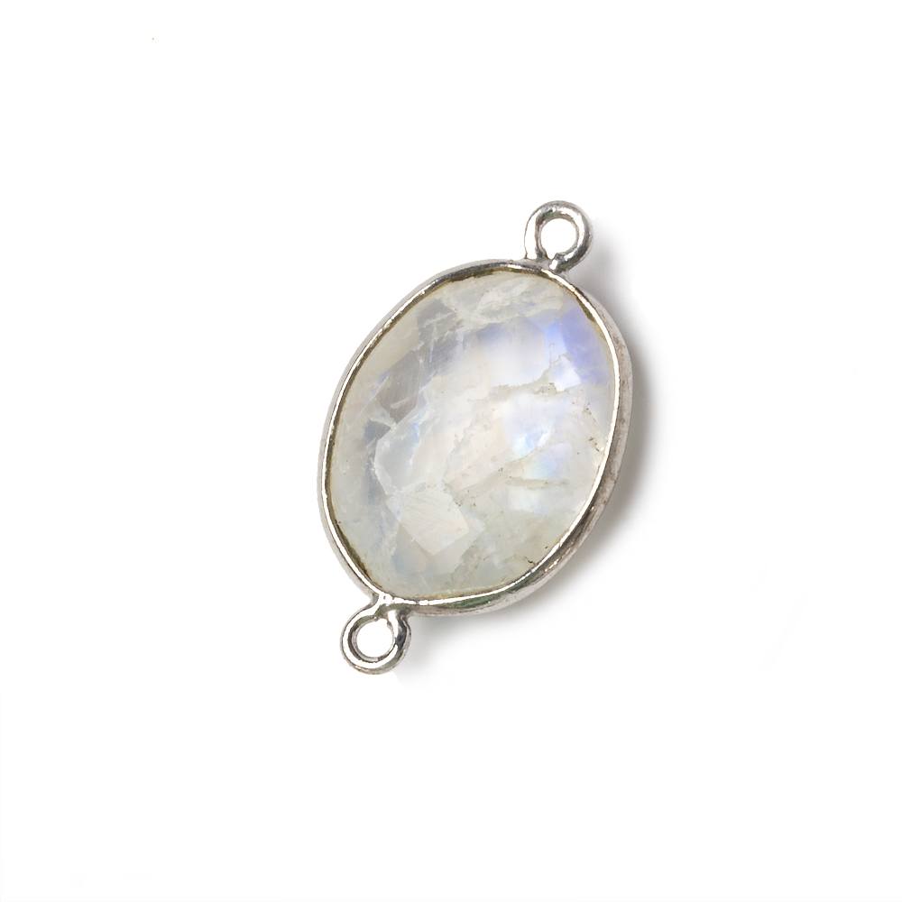 17x13mm Silver Bezel Rainbow Moonstone Faceted Oval Connector 1 piece - Beadsofcambay.com