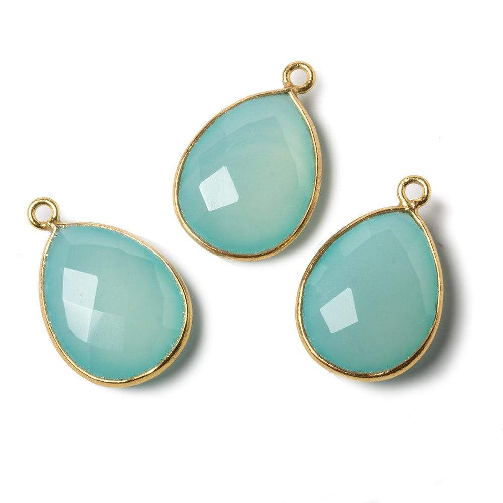 17x13mm Vermeil Bezel Aqua Chalcedony Pear Focal Pendant 1 piece - Beadsofcambay.com