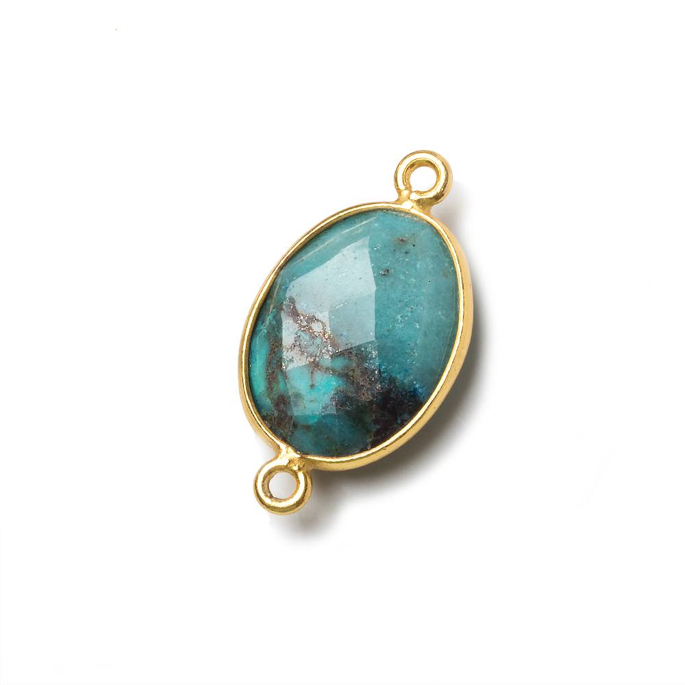 17x13mm Vermeil Bezel Chrysocolla Faceted Oval Connector 1 piece - Beadsofcambay.com