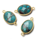 17x13mm Vermeil Bezel Chrysocolla Faceted Oval Connector 1 piece - Beadsofcambay.com