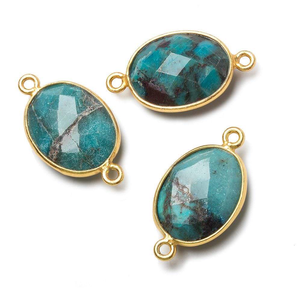 17x13mm Vermeil Bezel Chrysocolla Faceted Oval Connector 1 piece - Beadsofcambay.com