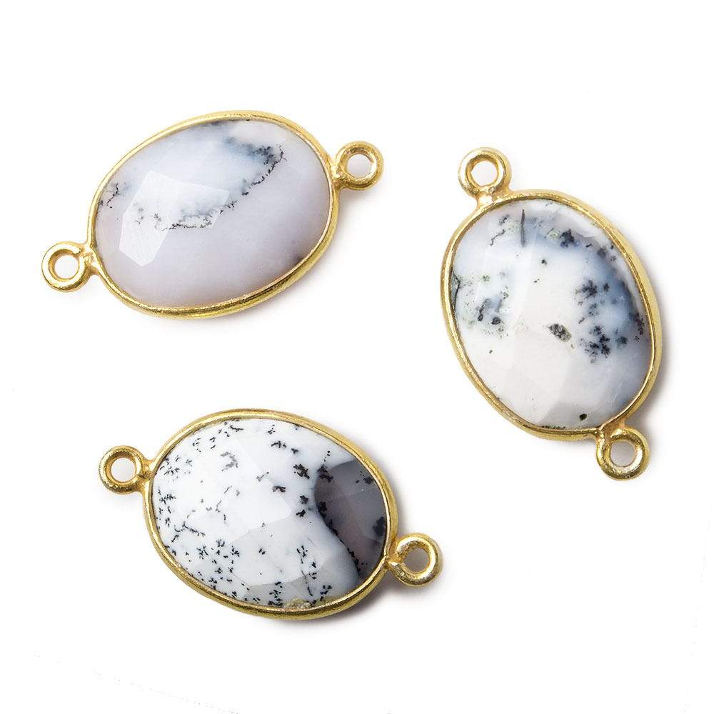 17x13mm Vermeil Bezel Dendritic Opal Faceted Oval Connector 1 piece - Beadsofcambay.com