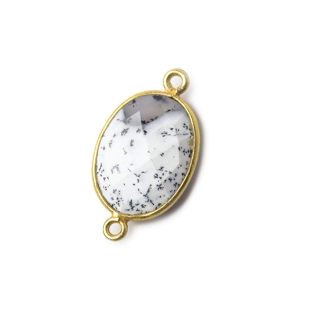 17x13mm Vermeil Bezel Dendritic Opal Faceted Oval Connector 1 piece - Beadsofcambay.com