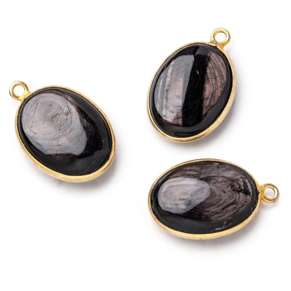 17x13mm Vermeil Bezel Hypersthene Plain Oval Pendant 1 piece - Beadsofcambay.com