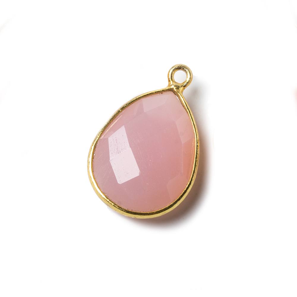 17x13mm Vermeil Bezel Petal Pink Chalcedony Pear Focal Pendant 1 piece - Beadsofcambay.com