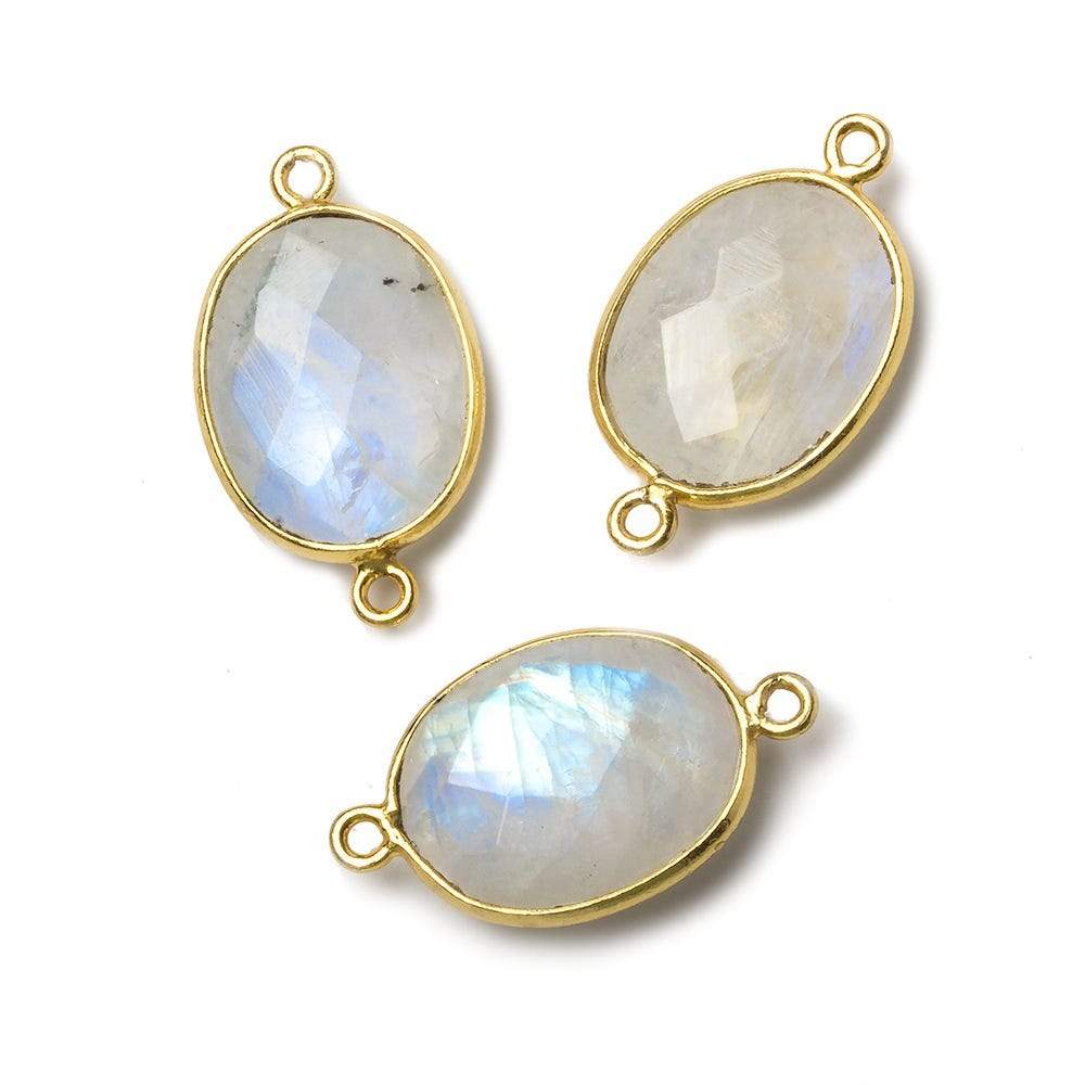 17x13mm Vermeil Bezel Rainbow Moonstone Faceted Oval Connector 1 piece - Beadsofcambay.com