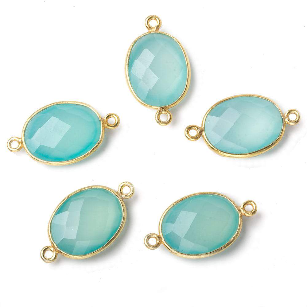 17x13mm Vermeil Bezel Sea Chalcedony Faceted Oval Connector 1 piece - Beadsofcambay.com