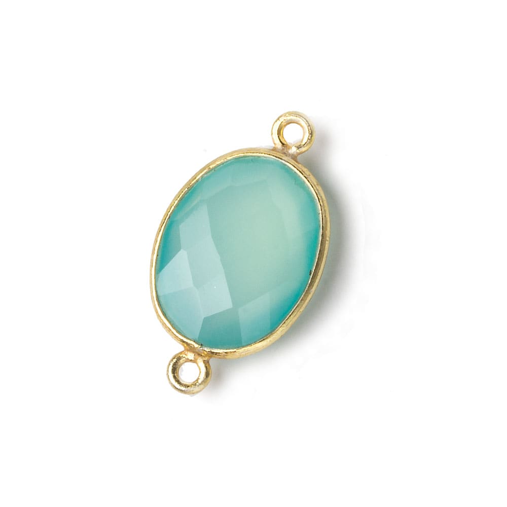 17x13mm Vermeil Bezel Sea Chalcedony Faceted Oval Connector 1 piece - Beadsofcambay.com