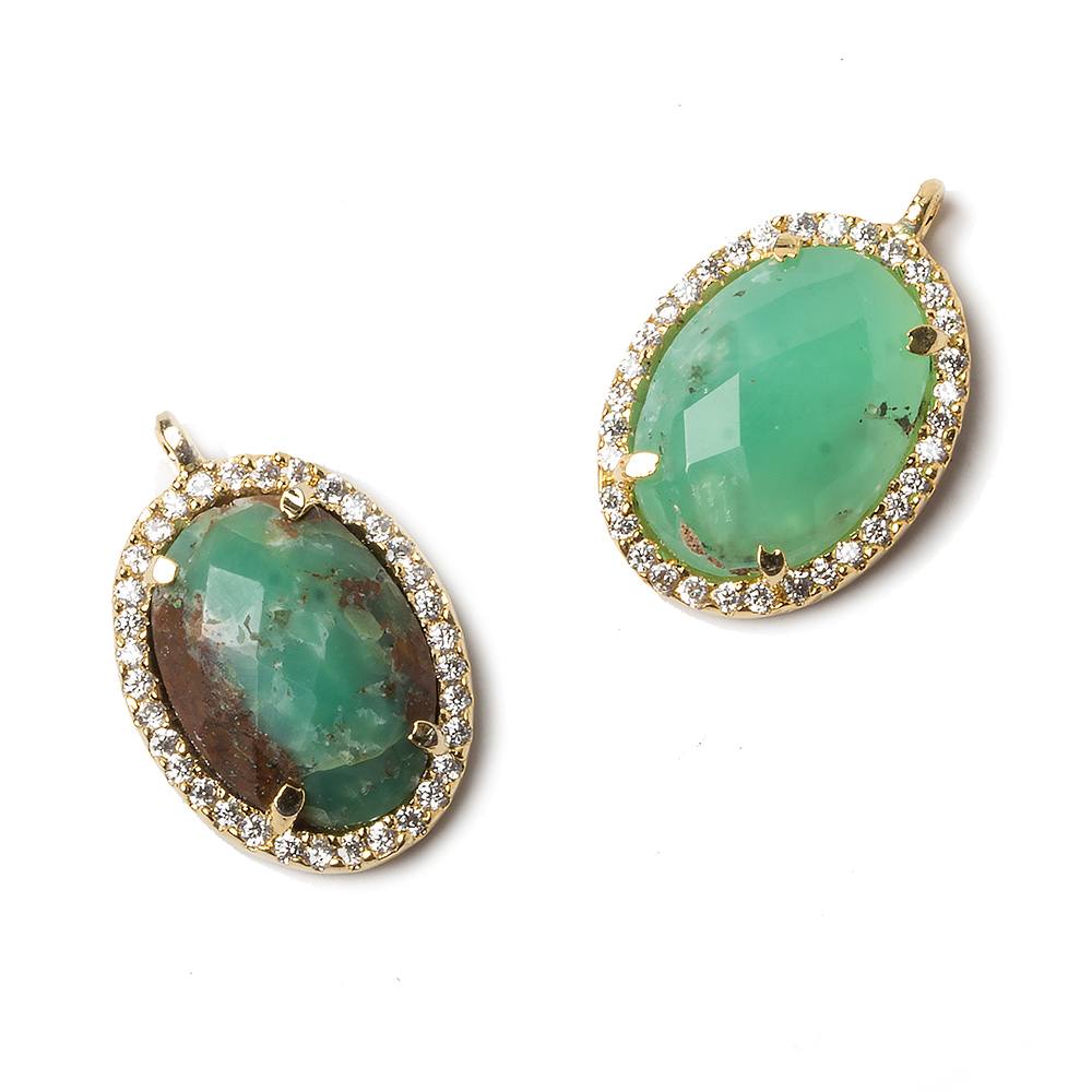 17x13mm Vermeil Bezeled CZ & Chrysoprase Oval Pendant 1 pc - Beadsofcambay.com