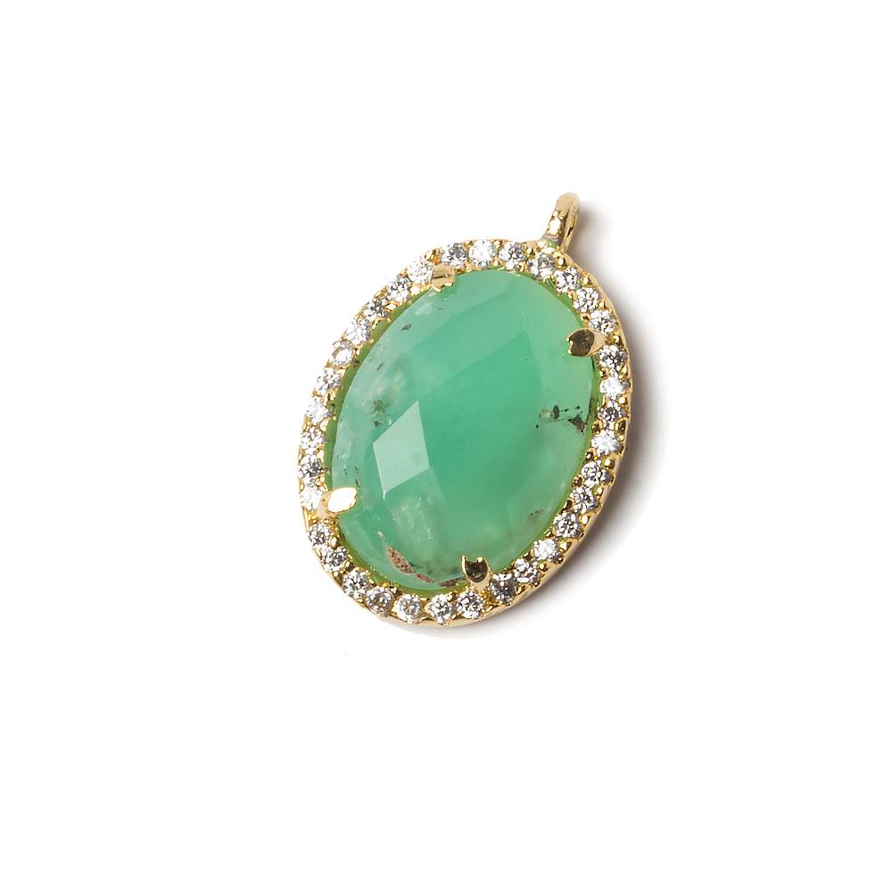 17x13mm Vermeil Bezeled CZ & Chrysoprase Oval Pendant 1 pc - Beadsofcambay.com