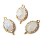17x13mm Vermeil CZ Bezel Rainbow Moonstone Oval Connector 1 piece - Beadsofcambay.com