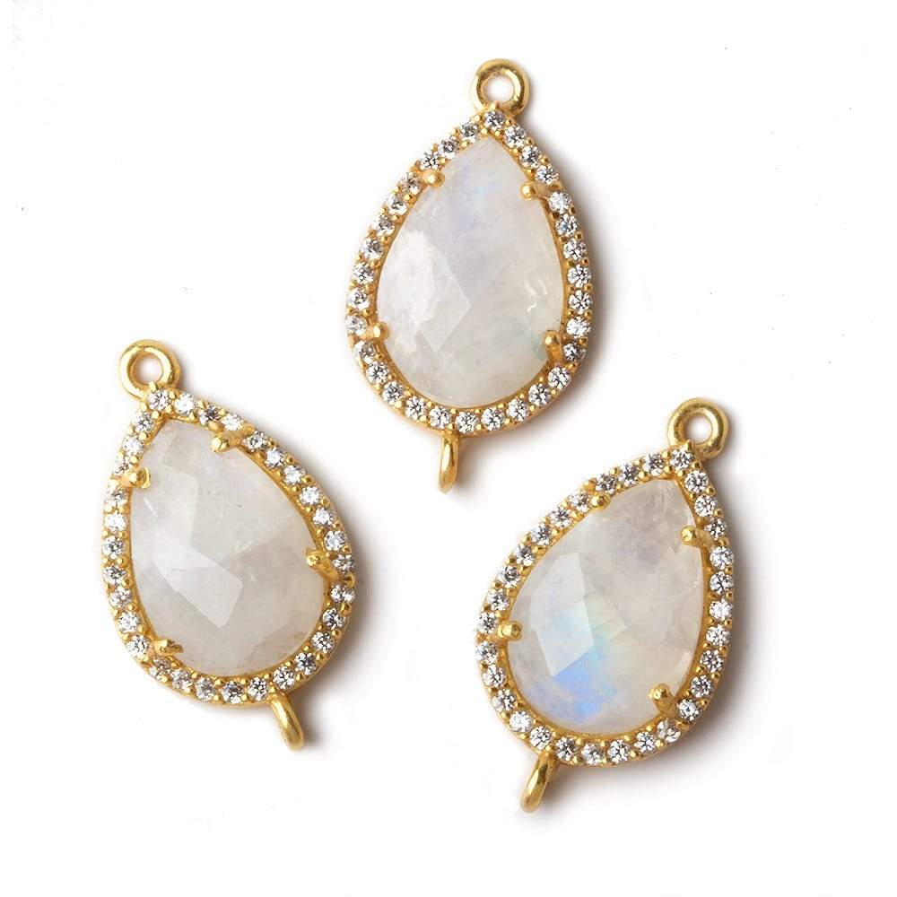 17x13mm Vermeil CZ Bezel Rainbow Moonstone Pear Connector 1 piece - Beadsofcambay.com