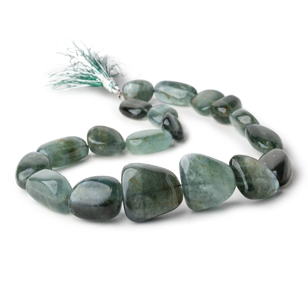 17x14-25x26mm Moss Aquamarine Plain Nuggets 18 inch 19 Beads 1mm Hole - Beadsofcambay.com