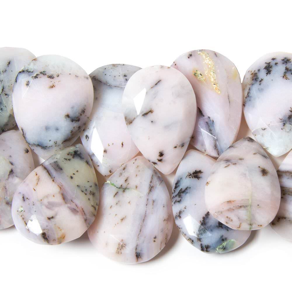 17x14-27x19mm Dendritic Pink Peruvian Opal faceted pears 8 inch 29 beads - Beadsofcambay.com