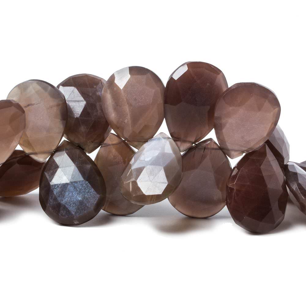 17x14.5-20.5x15mm Chocolate Moonstone faceted pear beads 8 inch 33 pcs - Beadsofcambay.com