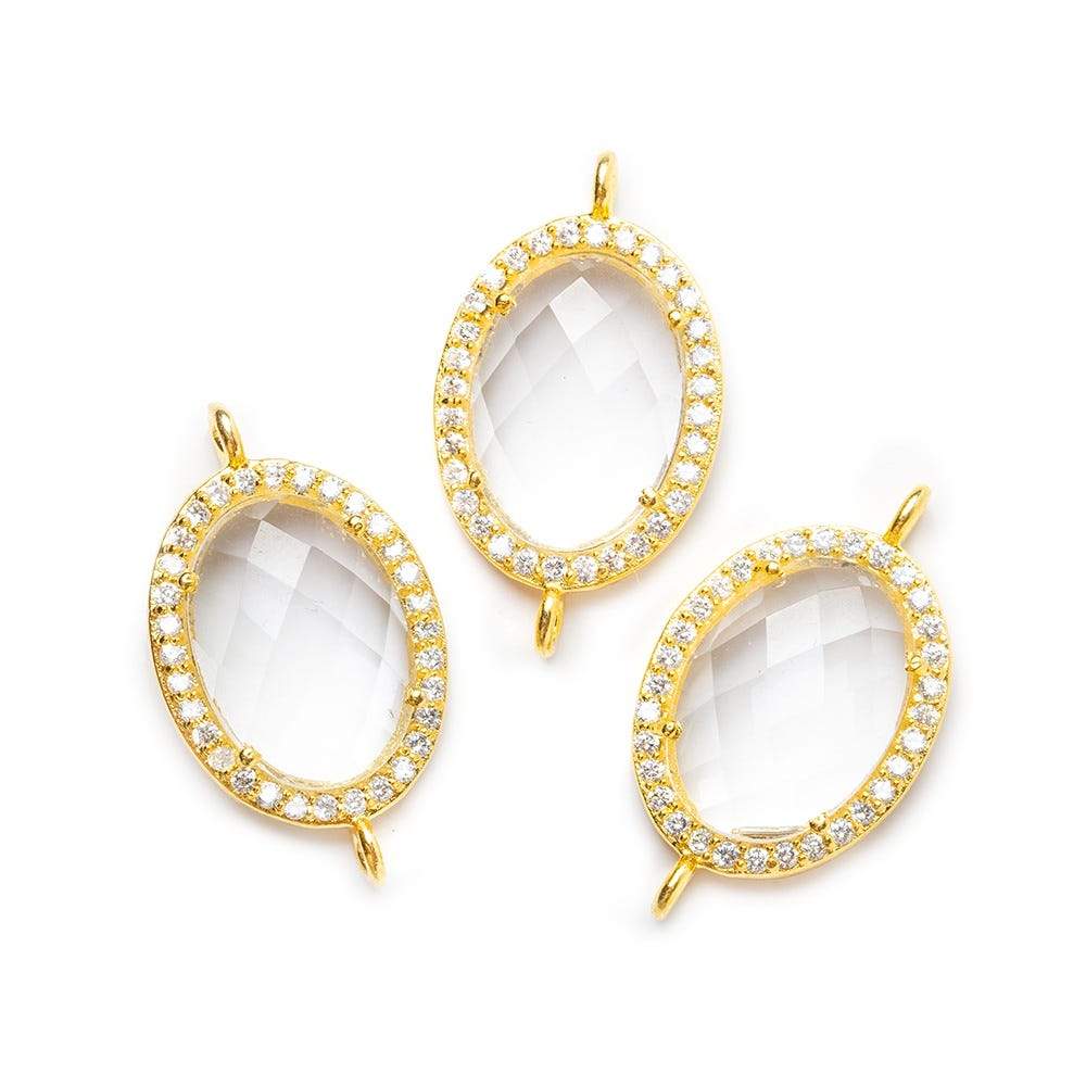 17x14mm Gold Bezel White CZ & Crystal HydroQuartz Oval Connector 1 piece - Beadsofcambay.com