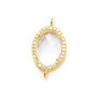 17x14mm Gold Bezel White CZ & Crystal HydroQuartz Oval Connector 1 piece - Beadsofcambay.com