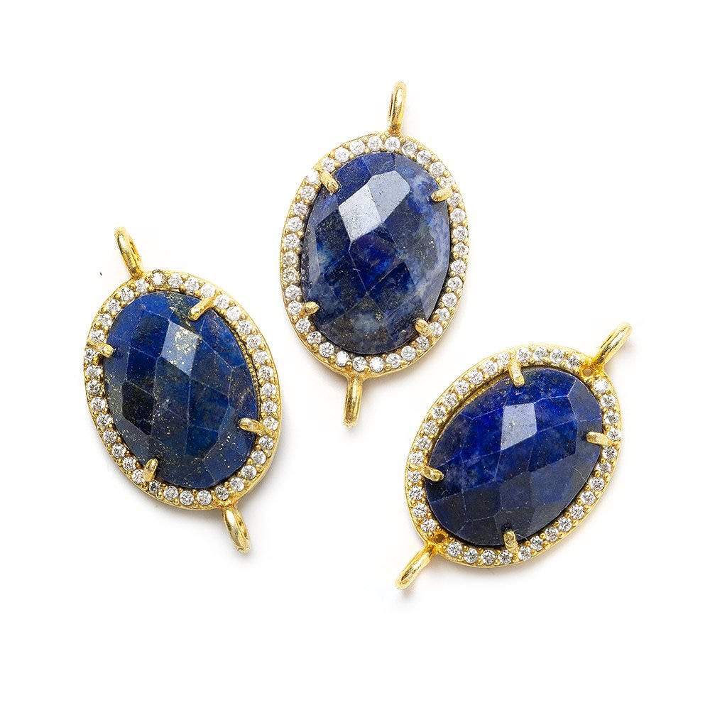 17x14mm Gold Bezel White CZ & Lapis Lazuli Oval Connector 1 piece - Beadsofcambay.com