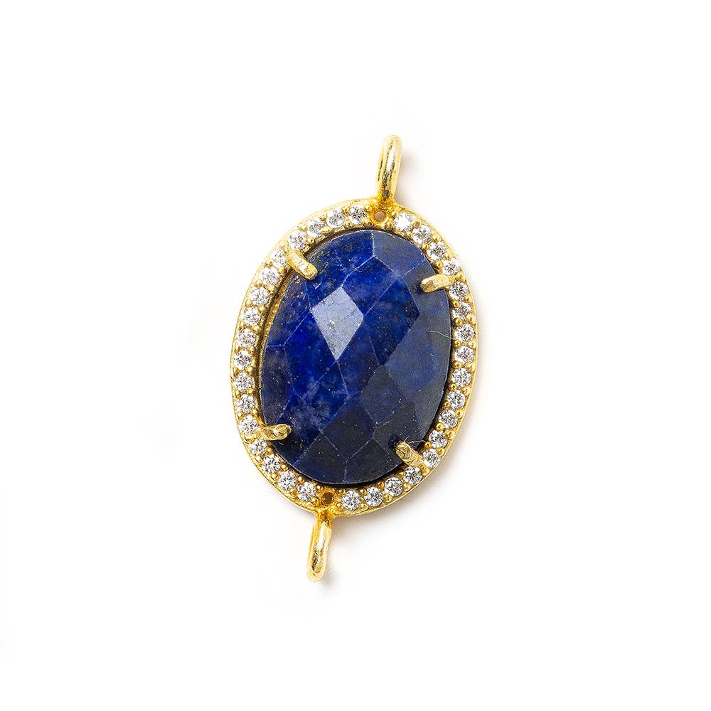 17x14mm Gold Bezel White CZ & Lapis Lazuli Oval Connector 1 piece - Beadsofcambay.com