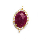 17x14mm Gold Bezel White CZ & Red Aventurine Oval Connector 1 piece - Beadsofcambay.com