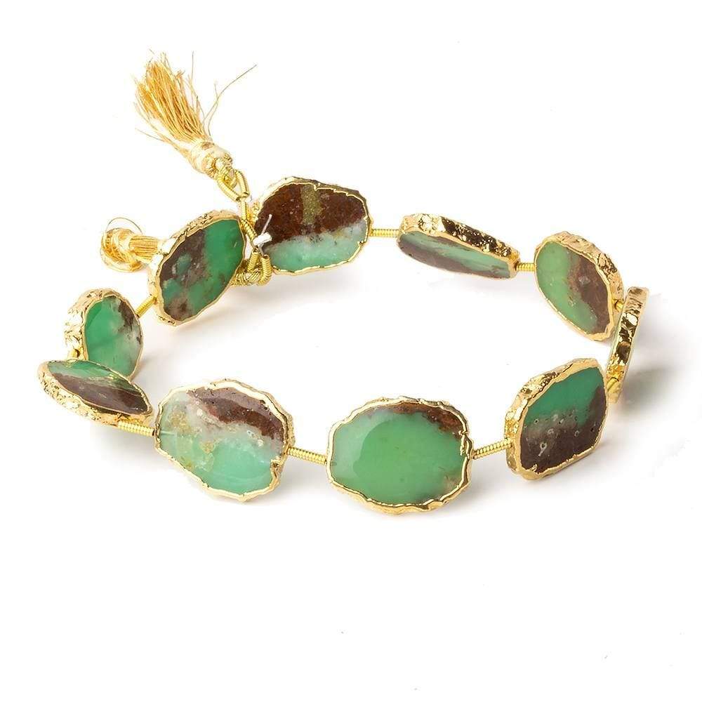 17x14mm Gold Leaf Chrysoprase & Matrix Slice Beads 9 pieces - Beadsofcambay.com