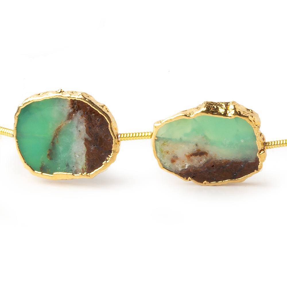 17x14mm Gold Leaf Chrysoprase & Matrix Slice Beads 9 pieces - Beadsofcambay.com